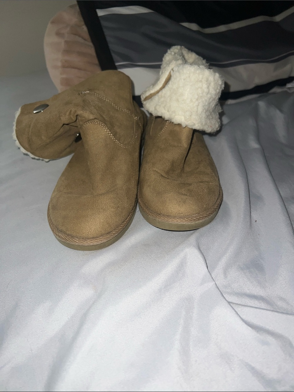 Airwalk Tan Suede-Look Fold-Over Shearling Winter Boots
